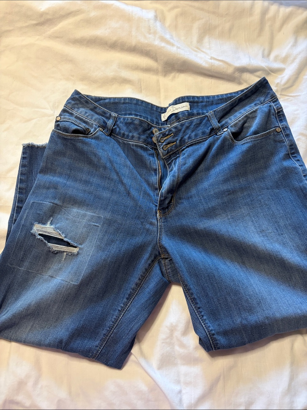 Cato Women's Medium Blue Distressed Boyfriend Jeans